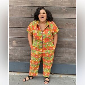 Blue Platypus clothing Brownstone Betties Jumpsuit coveralls in Pumpkin & Olive